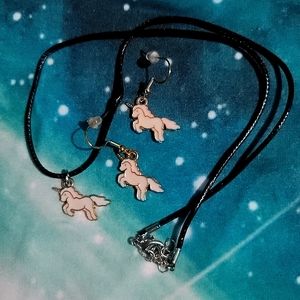 PINK AND WHITE UNICORN JEWELRY SET